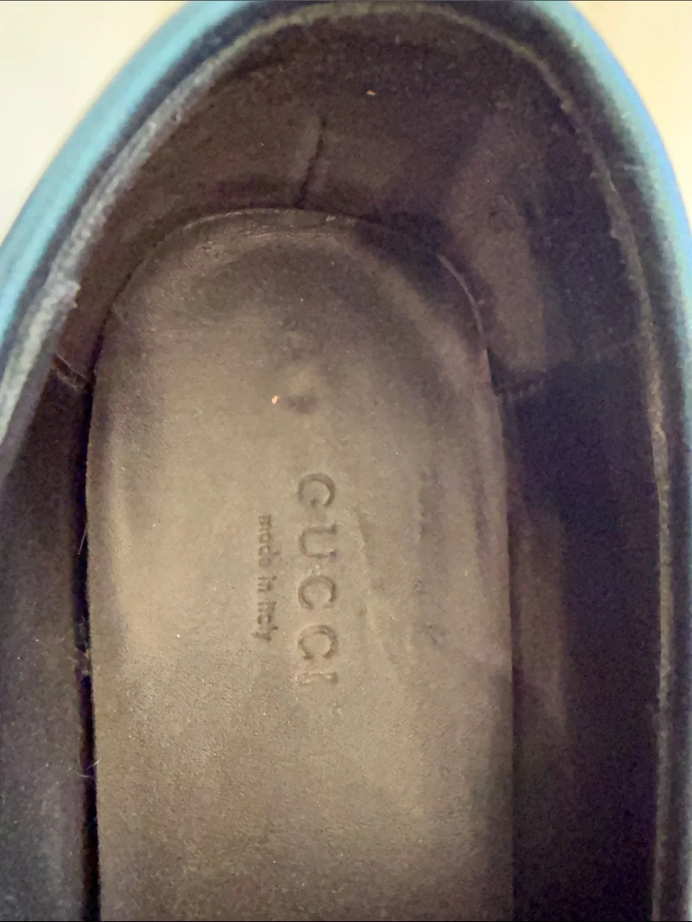 Blue Velvet Kids Loafers with Pink Monogram Detailing